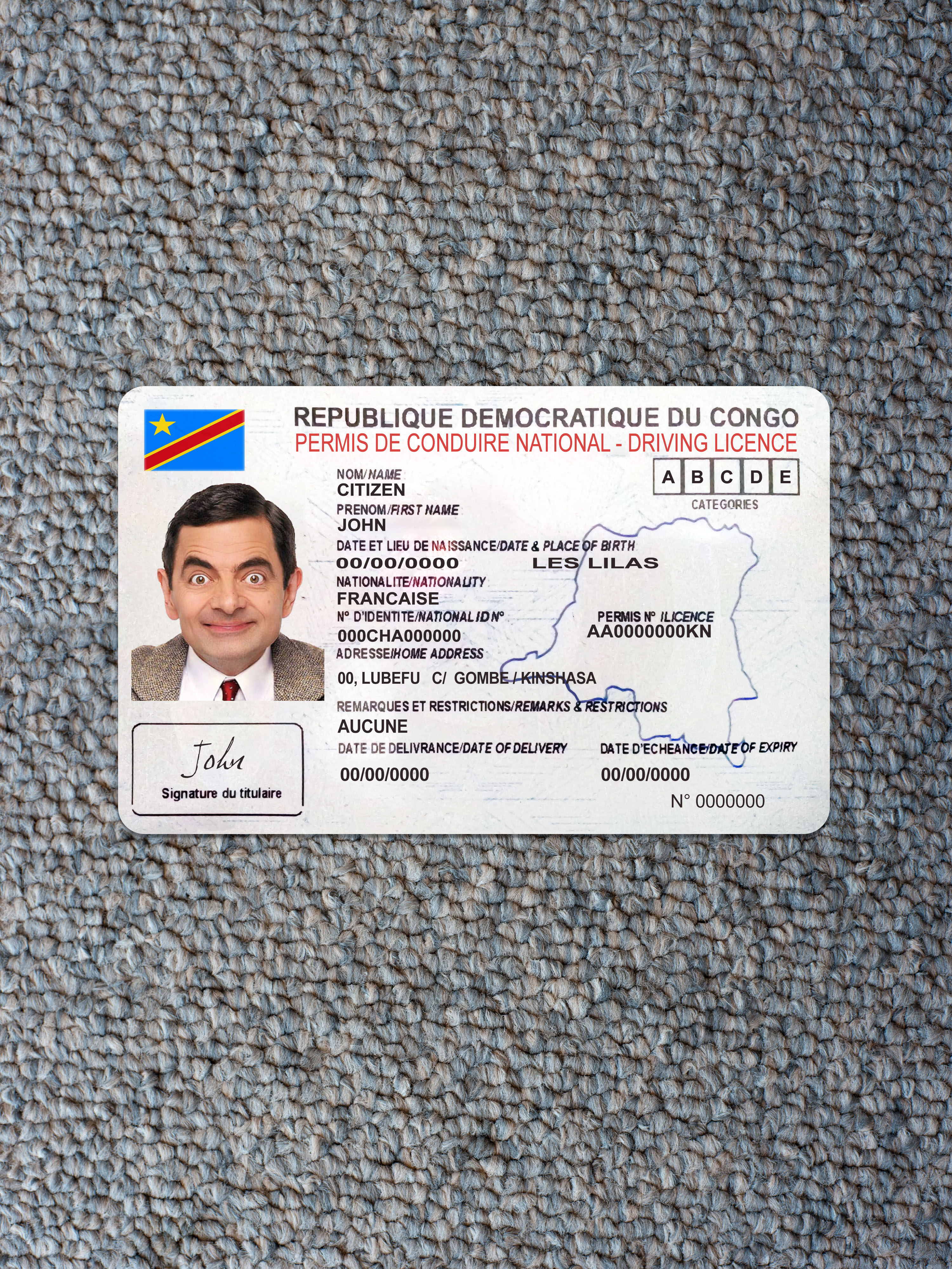 Congo national driving license photolook front PSD template